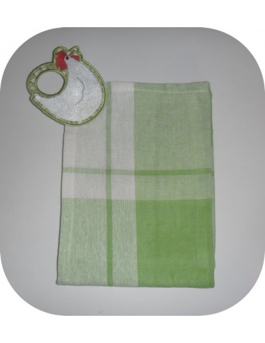 Motif de broderie machine accroche torchon poule ITH