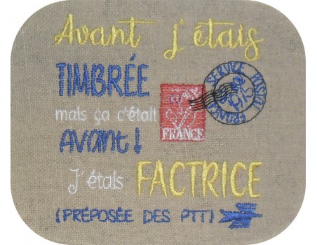 Motif de broderie machine  texte factrice