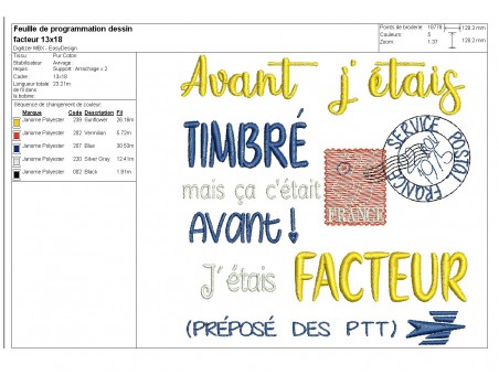 Motif de broderie machine  texte facteur