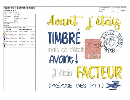 Motif de broderie machine  texte facteur