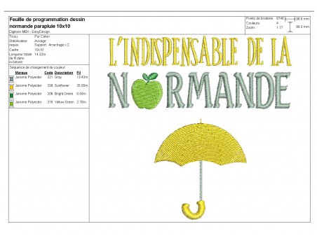 Motif de broderie machine parapluie de la normande