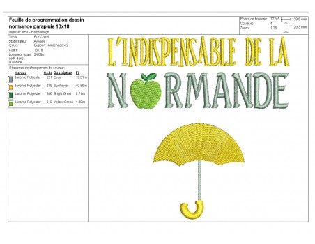 Motif de broderie machine parapluie de la normande