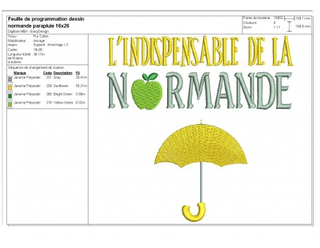 Motif de broderie machine parapluie de la normande