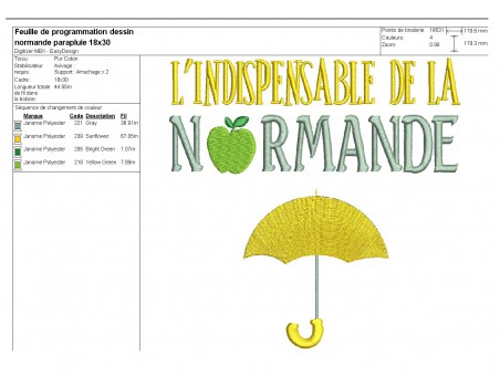 Motif de broderie machine parapluie de la normande