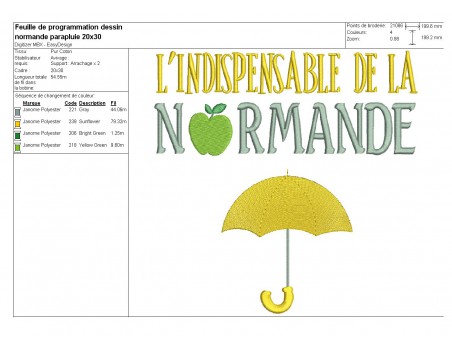 Motif de broderie machine parapluie de la normande