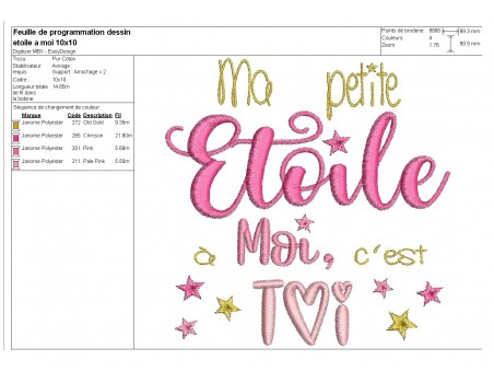 Motif de broderie  machine texte Etoile à moi