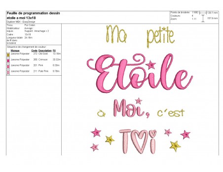 Motif de broderie  machine texte Etoile à moi