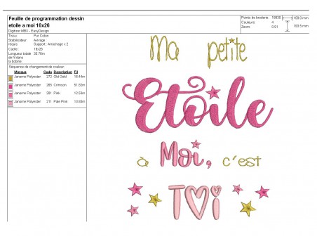 Motif de broderie  machine texte Etoile à moi