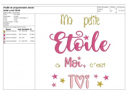 Motif de broderie  machine texte Etoile à moi