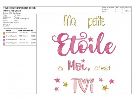 Motif de broderie  machine texte Etoile à moi