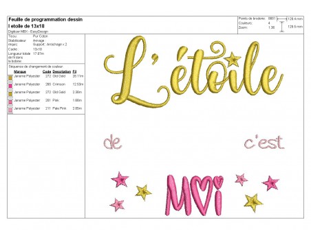 Instant dowload machine  Embroidery design my little star