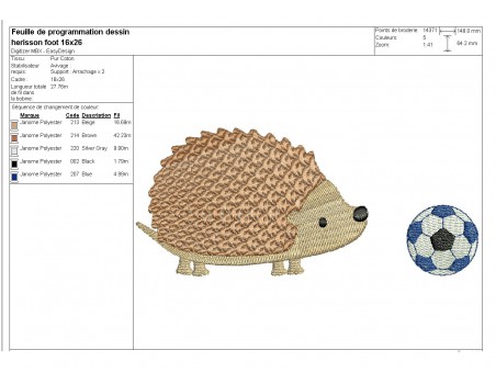 Motif de broderie machine  hérisson avec un ballon