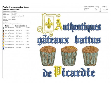 Motif de broderie machine gâteau  battu de Picardie