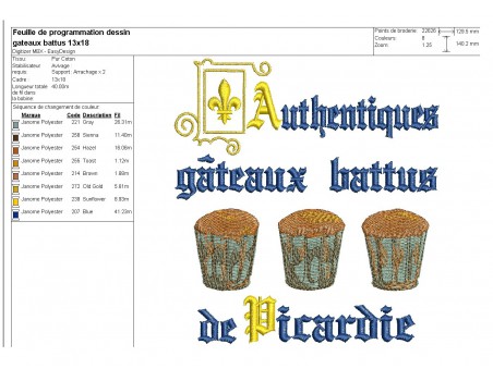 Motif de broderie machine gâteau  battu de Picardie