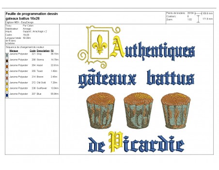 Motif de broderie machine gâteau  battu de Picardie