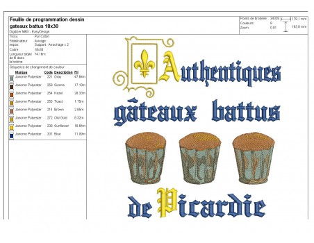 Motif de broderie machine gâteau  battu de Picardie