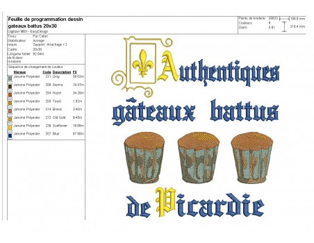 Motif de broderie machine gâteau  battu de Picardie