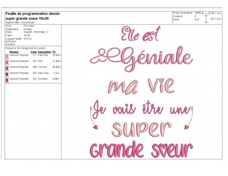 Motif de broderie  super grande soeur