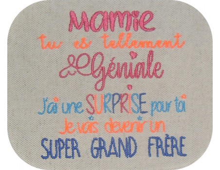 Motif de broderie  surprise mamie version grand frère