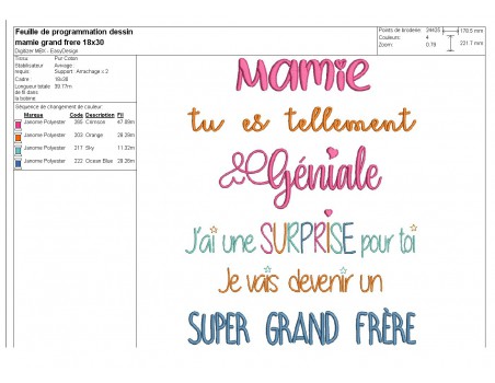 Motif de broderie  surprise mamie version grand frère