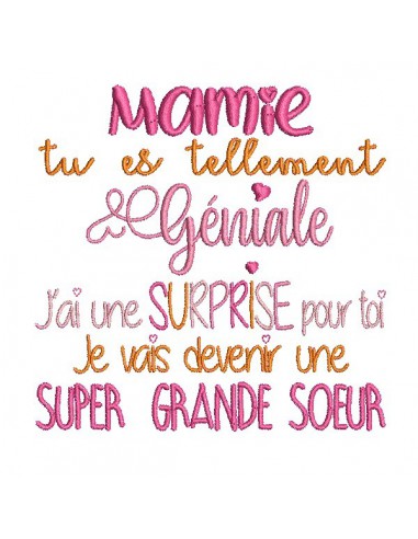 Motif de broderie  surprise mamie version grande soeur