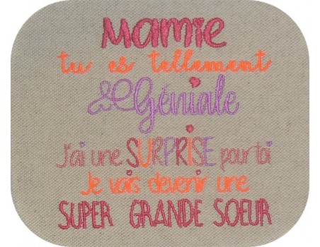 Motif de broderie  surprise mamie version grande soeur