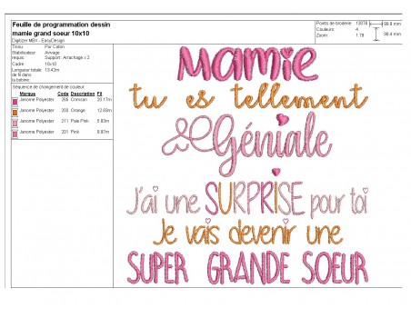 Motif de broderie  surprise mamie version grande soeur