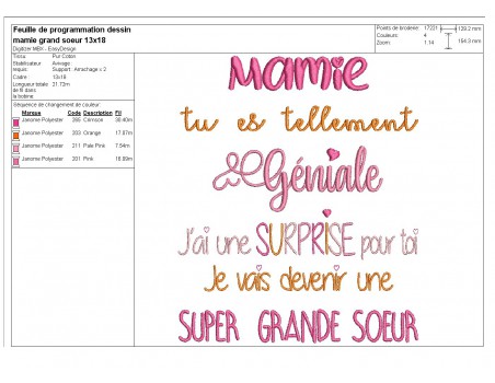 Motif de broderie  surprise mamie version grande soeur