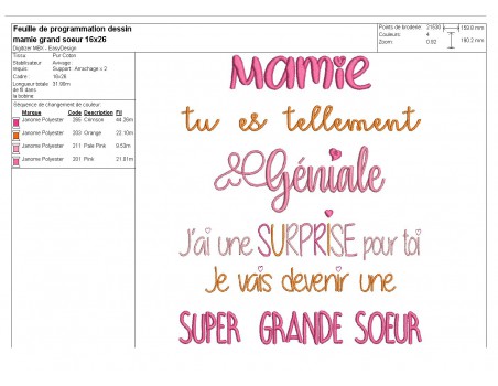 Motif de broderie  surprise mamie version grande soeur