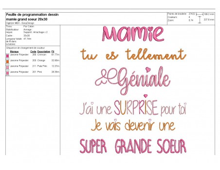 Motif de broderie  surprise mamie version grande soeur