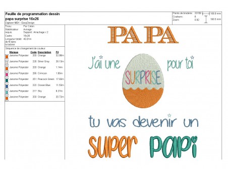 Motif de broderie  papa super papi