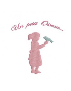 Motif de broderie fillette à l'oiseau