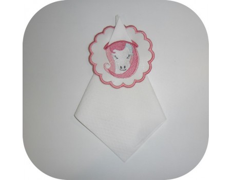 motif de broderie machine  rond de serviette licorne ITH