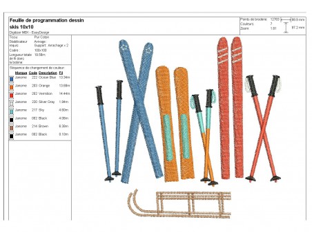 Motif de broderie machine skis