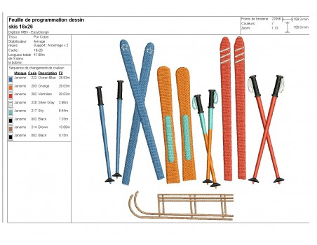 Motif de broderie machine skis