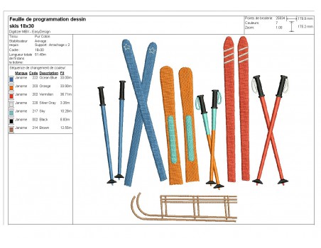 Motif de broderie machine skis