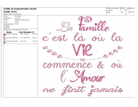 Motif de broderie  machine texte famille