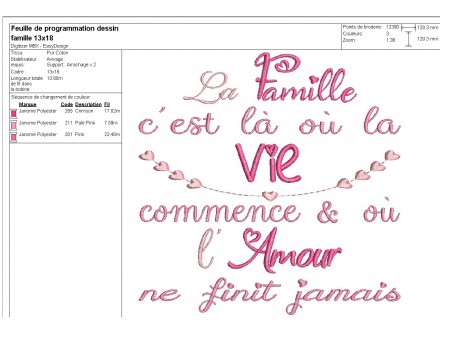 Motif de broderie  machine texte famille