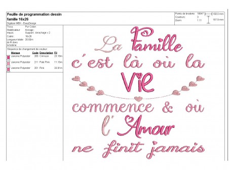 Motif de broderie  machine texte famille