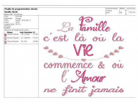 Motif de broderie  machine texte famille