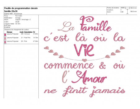 Motif de broderie  machine texte famille