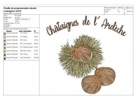 Motif de broderie machine châtaignes de l' Ardèche