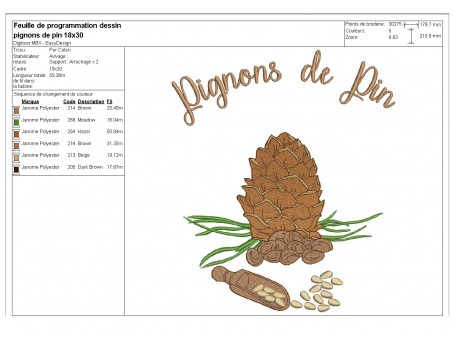 Motif de broderie machine pignons de pin