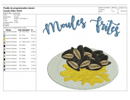 Motif de broderie machine les moules frites