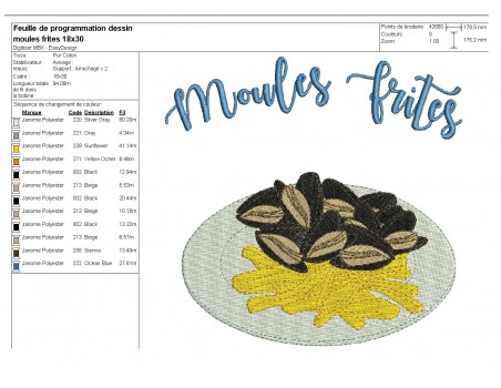 Motif de broderie machine les moules frites