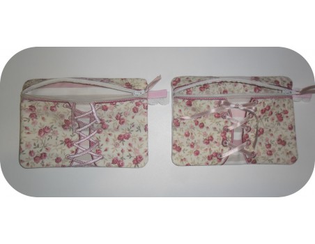 Motif de broderie machine ITH trousse bustier ruban à lacer