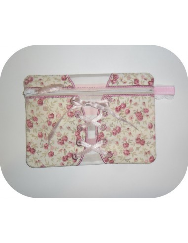 Motif de broderie machine ITH trousse bustier ruban à lacer