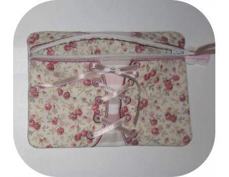 Motif de broderie machine ITH trousse bustier ruban à lacer