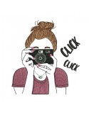 Instant download  machine embroidery design girl taking a photo