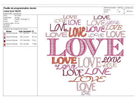 Motif de broderie machine coeur love